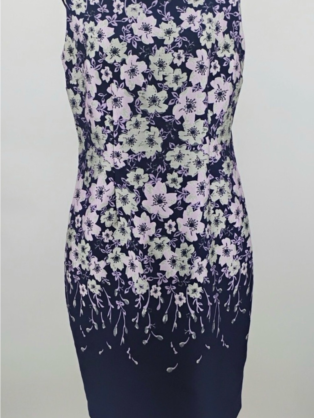 NWT Talbots Navy Sheath Dress with Lavender and Cream Floral Print Sz 14